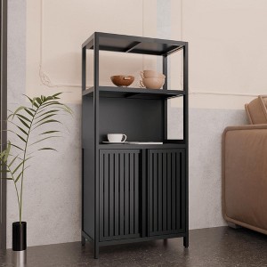 ORRD Black Bamboo Storage Cabinet - 2-Door Floor Organizer for Bathroom, Living Room & Entryway - 1 of 4