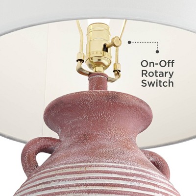 Rustic Red Sandstone Table Lamp with Linen Drum Shade