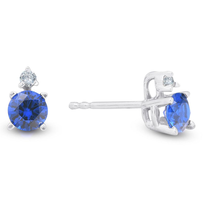 Pompeii3 3/4 cttw Diamond & Synthetic Blue Sapphire Studs 14k White Gold Womens Earrings, 2 of 6