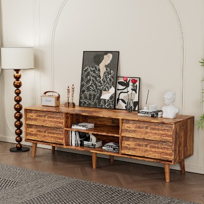 Grungis 4 Drawers TV Stand with 2 Shelves for TVs Up to 69 Inch,Console Table with Vintage-Style and Bevel Design for Bedroom,Living Room