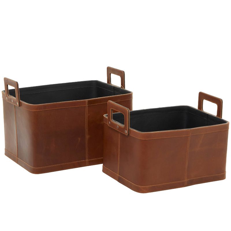 Set of 2 Large Leather Storage Baskets Brown - Olivia &#38; May, 3 of 7