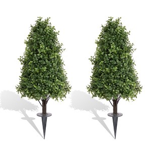 poetree 3ft Artificial Boxwood Plant with Integrated Ground Stake,Set of 2 UV Resistant Fake Plants for Indoor Outdoor - 1 of 4