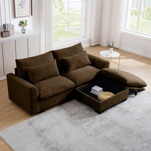 2 Seater Corduroy Sofa with Storage Ottoman, Modular Deep Seat Couch, 86.6" Living Room Sectional Sofa-3irtyhousy - 1 of 4