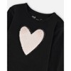 Deux par Deux Girl Organic Cotton Long Sleeve T-Shirt Black with Heart - 4 of 4
