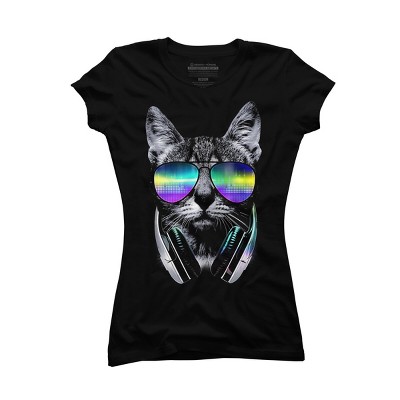 Junior's Design By Humans Music Lover Cat By clingcling T-Shirt