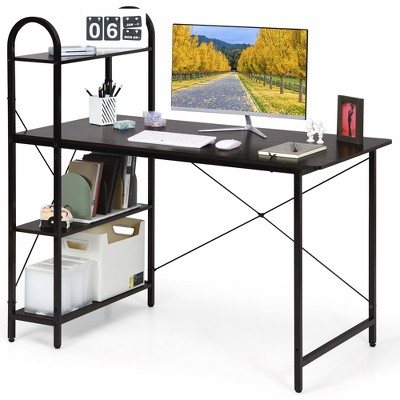 Costway 48”computer Desk With Monitor Stand Home Office Writing Desk With  Storage Drawer And 2 Open Shelves Rustic Brown : Target