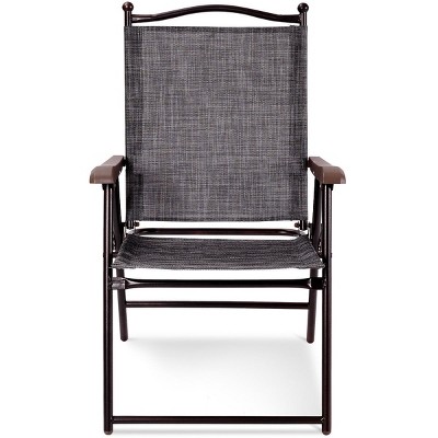 Gray Steel Frame Folding Camping Chairs with Arms, Set of 2