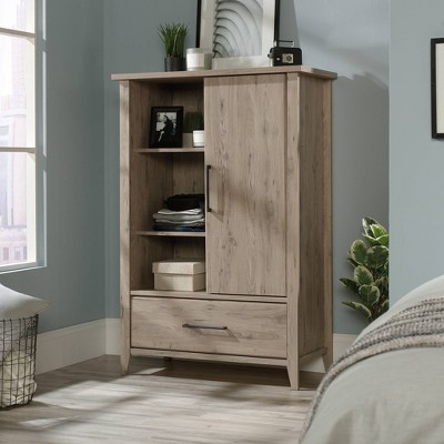 Laurel Oak Sliding Door Armoire with Mirror and Shelves