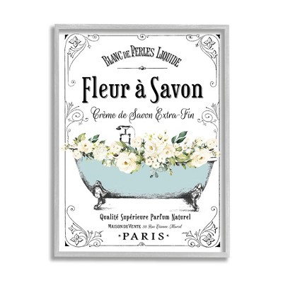 Stupell Industries Vintage Parisian Bathroom Advertisement Floral Blue Tub
