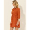 INSPIRE CHIC Women's 3/4 Sleeve Button Front Solid Color Flare Mini Shirt Dress - 2 of 4