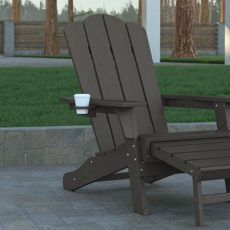 Emma and Oliver Adirondack Chair with Cup Holder and Pull Out Ottoman, All-Weather HDPE Indoor/Outdoor Lounge Chair, 5 of 12