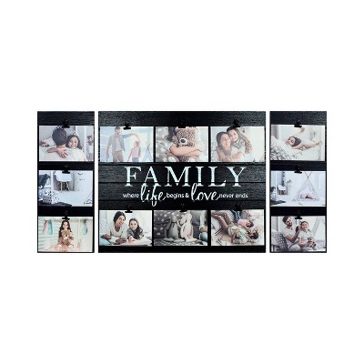 3pc 16" x 32" Twelve Opening Family Clip Collage Photo Display Black - New View