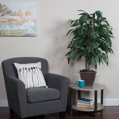 4' Green Silk Artificial Mango Bush in Round Brown Plastic Pot