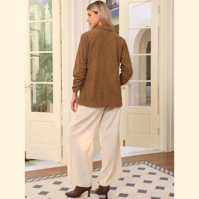 INSPIRE CHIC Women Ruched Sleeve One Button Lapel Pockets Suit Jackets Work Business Casual Blazer Brown Large — фото 3