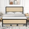 Boho Rattan Bed Frame with Headboard and Footboard, Black Metal Platform Bed - 2 of 4