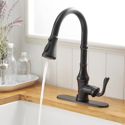 Matte Black Single-Handle Pull-Down Kitchen Faucet with Deck Plate