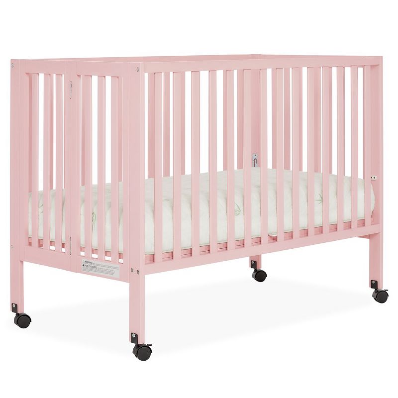 Dream On Me Quinn Full-Size Folding Crib I Removable Wheels I Modern Nursey I Adjustable Mattress Support I Patent Folding System in Blush Pink, 3 of 11