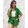 Womens Summer Pajama Sets Front Button Down Short Sleeve Shirts with Shorts Floral Summer Resorts Outfits Casual Co-ord Sets,Green(Solid) - M - 2 of 4