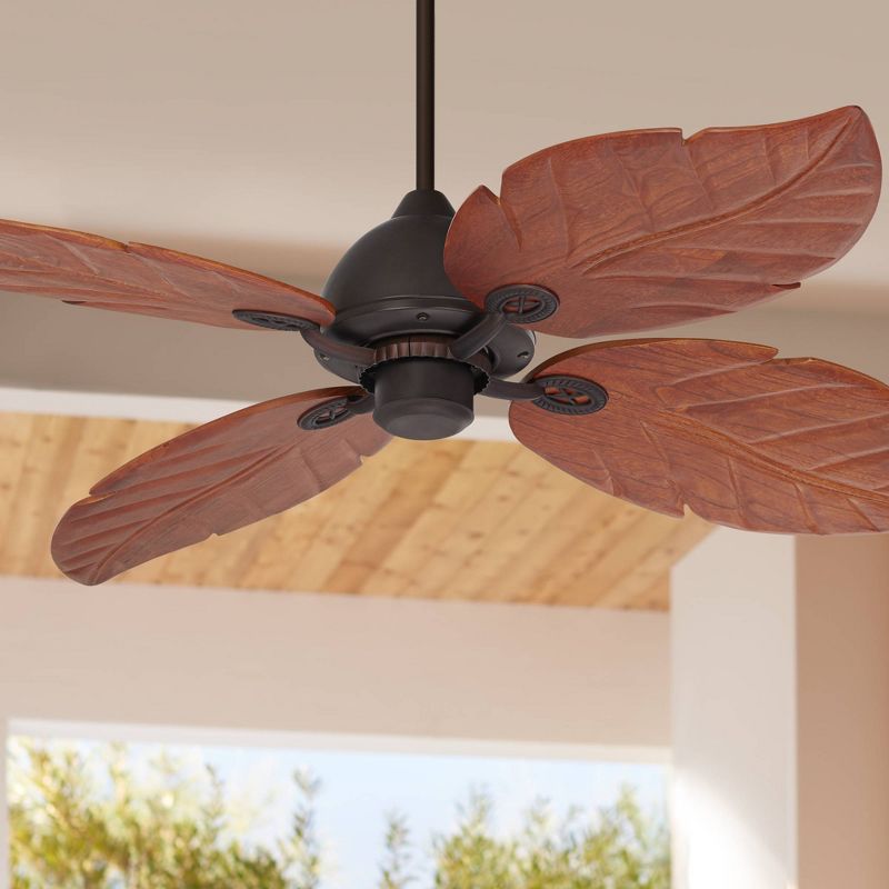 60" Casa Vieja Oak Creek Tropical Coastal Indoor Outdoor Ceiling Fan Oil Rubbed Bronze Walnut Wood Leaves Damp Rated for Patio Exterior House Home, 2 of 9