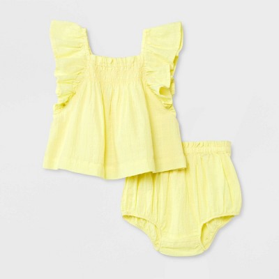 Image of Baby Girls' Dobby Plaid Top & Bloomer Set - Cat & Jack™ Light Yellow 3-6M