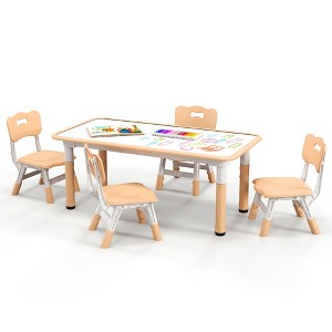 Tangkula Kids Height Adjustable Table and 4 Chairs Set with Graffiti Desktop - 1 of 4