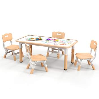 Tangkula Kids Height Adjustable Table and 4 Chairs Set with Graffiti Desktop