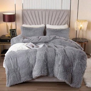 Plush Shaggy Duvet Cover Set, Queen Size, Set of 3, Grey, Luxury Soft Bedding - 1 of 4