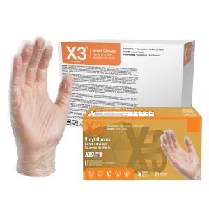 X3 Clear Vinyl Gloves - Light Duty, Industrial Grade - Great for Food Handling, Food Service, Household Cleaning, Nail Salons, and More - 1 of 4