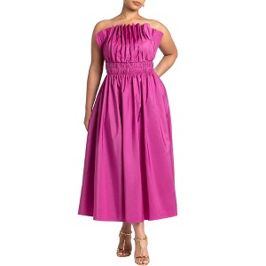 ELOQUII Women's Plus Size Pleated Ruffle Neckline Midi Dress - 1 of 4