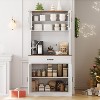 Kitchen Pantry Cabinet with Microwave Stand & Coffee Bar,Wooden Freestanding Hutch Cabinet with Adjustable Shelves - 3 of 4