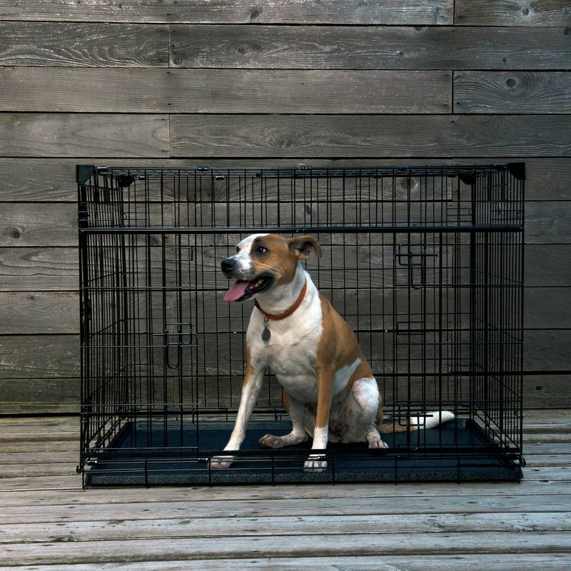 Lucky Dog Dwell Series 42 Inch Large Lightweight Kennel Secure Fenced Pet Dog Crate w/Divider Panels, Sliding Doors, and Removable Tray, Black, 3 of 7