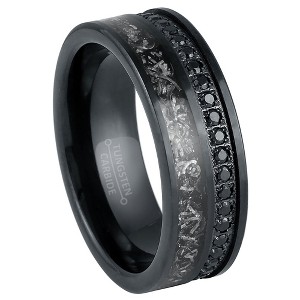 Jewelry Avalanche Black IP Eternity CZ with Titanium Shavings Inlay Pipe Cut Tungsten Carbide Wedding Band, Comfort-fit, 8mm - 1 of 4