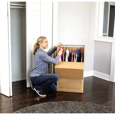 Kraft Corrugated Paper Wardrobe Storage Boxes with Handles, 20" x 20" x 34", 3-Pack
