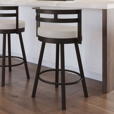 Cream Faux Leather Swivel Counter Stool with Dark Brown Metal