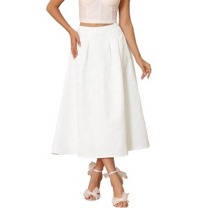 INSPIRE CHIC Women's Floral Jacquard Flared High Waist Vintage A-Line Midi Skirt - 1 of 4