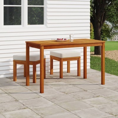 Cream Cushioned Solid Acacia Wood 2-Person Patio Dining Set
