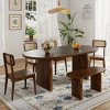 6 PCS Farmhouse Style Dining Set, Oval Solid Wood Table with Trestle Base, 1 Bench and 4 Wood Frame Chairs with Rattan-Back-Coolbibila - 3 of 4