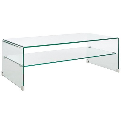 Clear Tempered Glass Rectangular Coffee Table with Storage Shelf