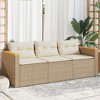 vidaXL Beige Poly Rattan 3-Seater Patio Sofa with Washable Cushions - Durable Outdoor Garden Furniture, UV-Resistant - 2 of 4