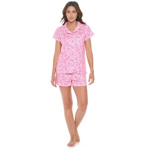 Casual Nights Women's Rayon Printed Short Sleeve Capri Pajama Set - 1 of 4