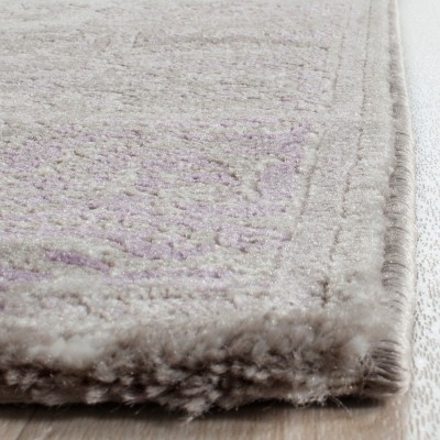 Grey and Lavender Synthetic Hand-knotted Runner Rug, 2'-2" x 10'