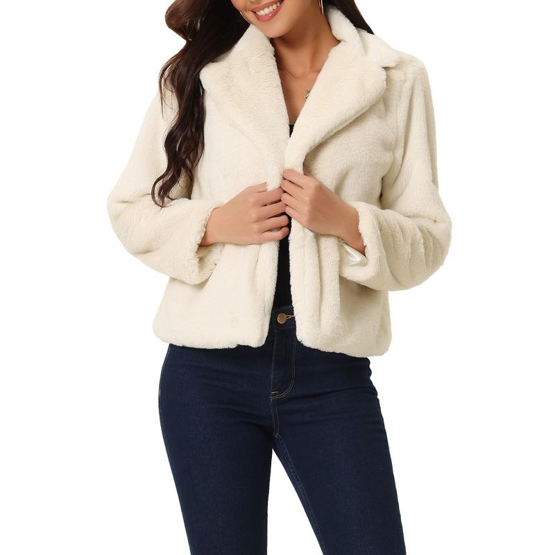 Seta T Women's Fashion Long Sleeve Faux Fur Fluffy Notch Lapel Cropped Jacket, 1 of 6