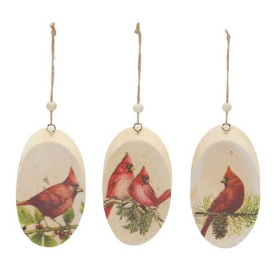 Melrose Wood Cardinal Bird Disc Ornament (Set of 24)