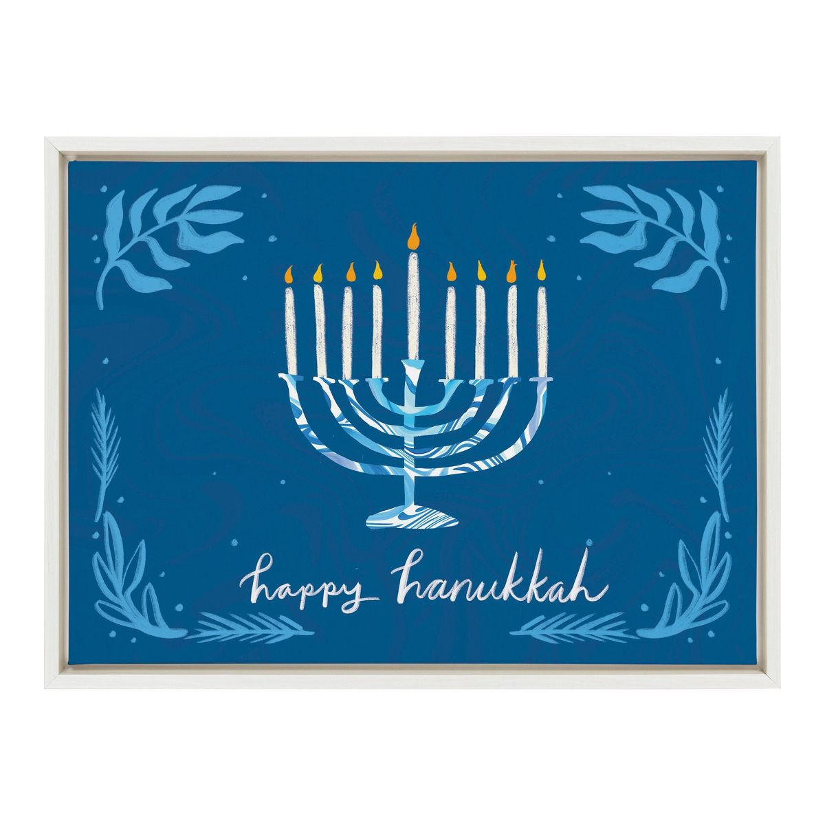 Kate and Laurel Sylvie Happy Hanukkah Framed Canvas by Jessi Raulet of Ettavee, 18x24 Sylvie White - thumbnail 2