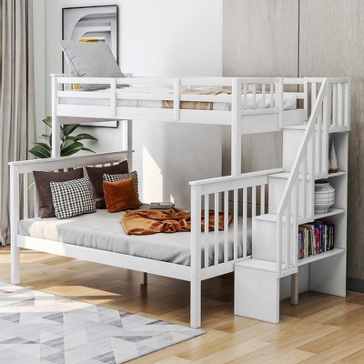 Twin-over-full Bunk Bed With Storage Stairs And Guard Rail, White ...