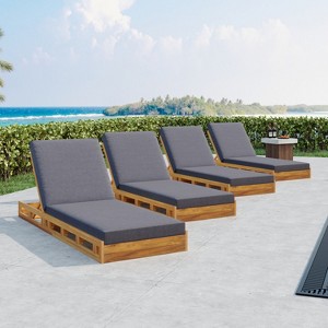 Christopher Knight Home Leeward Outdoor Acacia Wood Adjustable Chaise Lounge with Water-Resistant Cushion (Set of 4) - 1 of 4