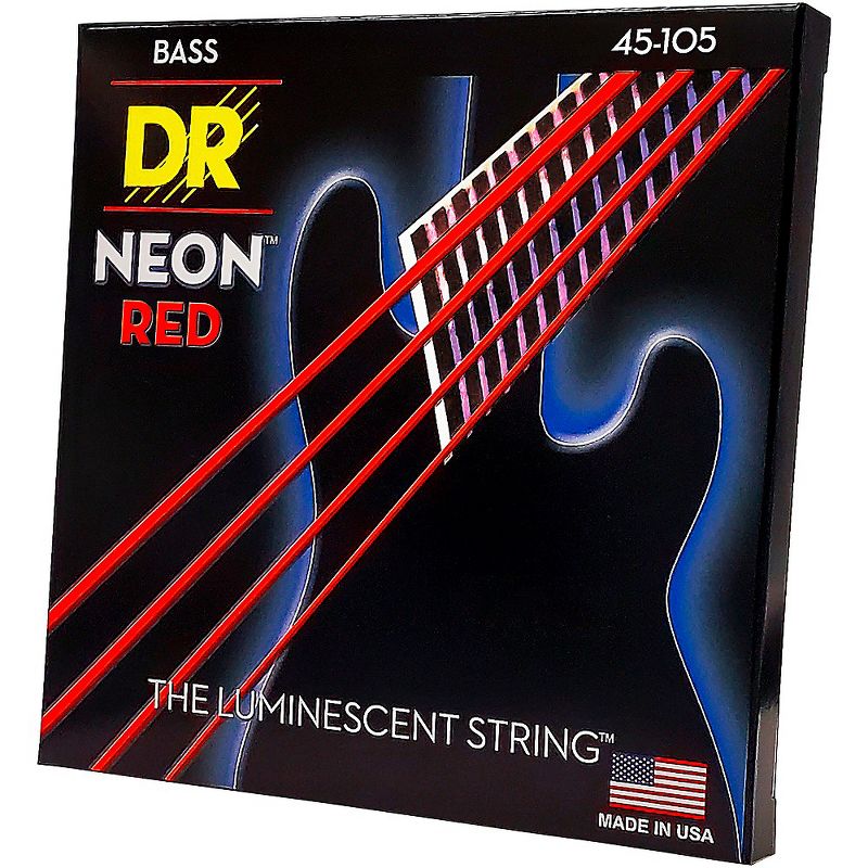 DR Strings Hi-Def NEON Red Coated Medium 4-String (45-105) Bass Guitar Strings, 3 of 5