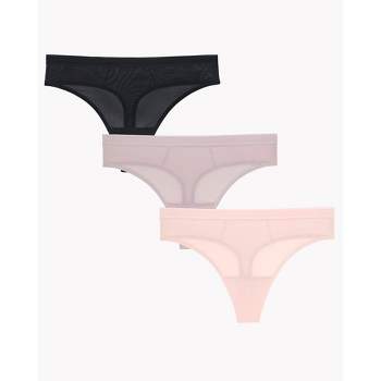 Secret Treasures Nylon Spandex Stretchy Cheeky High Cut Thong Panty  (Women's) 4 Pack 