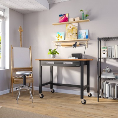 UltraGraphite Solid Wood Top Workbench on Wheels with Steel Drawer