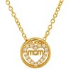 Steeltime Ladies brass simulated diamonds round "Mom" pendant. Color Options: White, Gold - 2 of 4